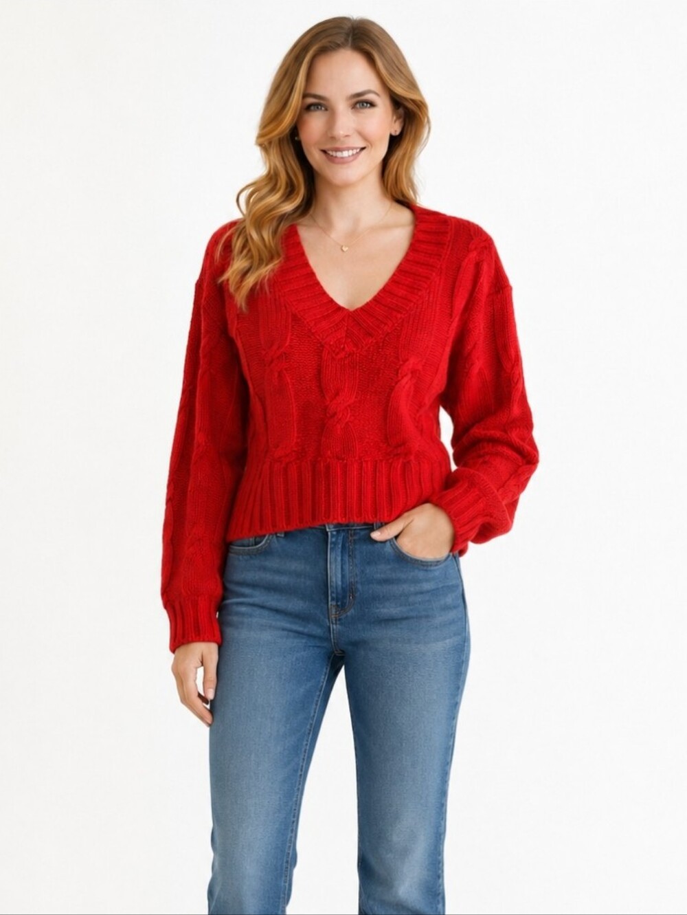 Streetwear Society| Red Cropped V Neckline Sweater